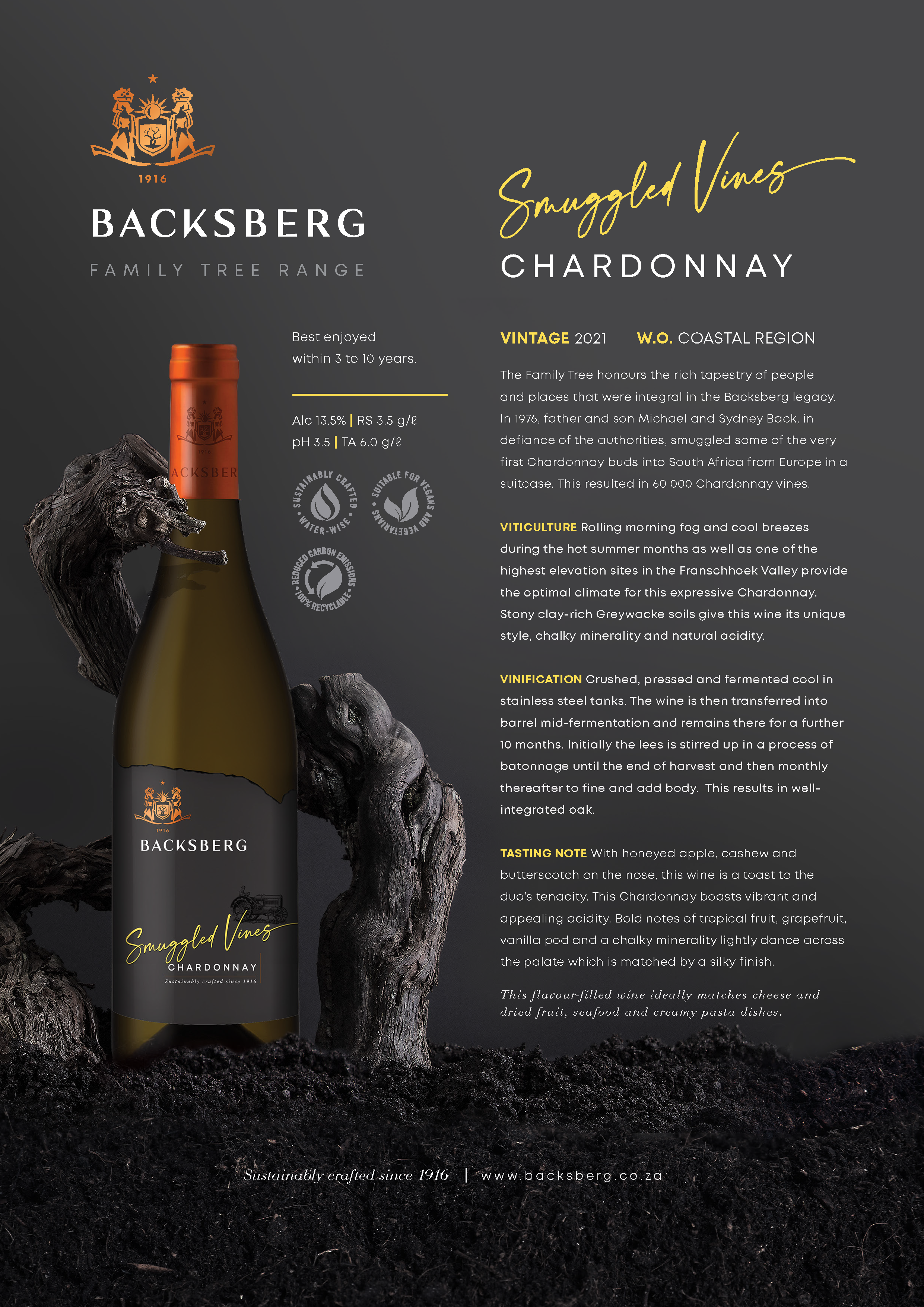 BACKSBERG FAMILY TREE SMUGGLED VINE CHARDONNAY 2022, 13.5%