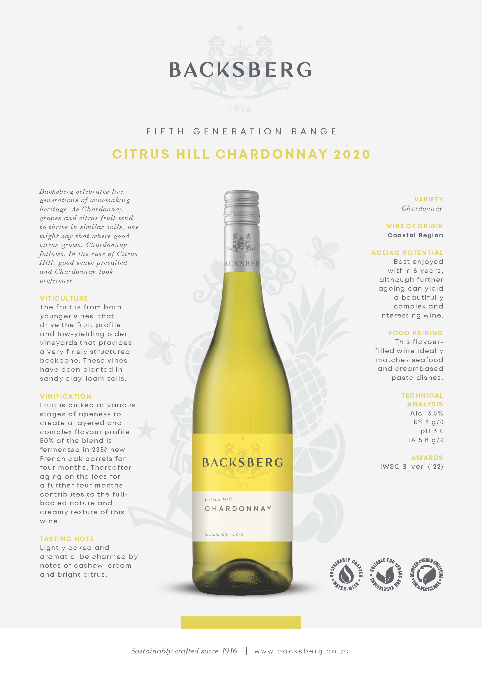 BACKSBERG CITRUS HILL CHARDONNAY