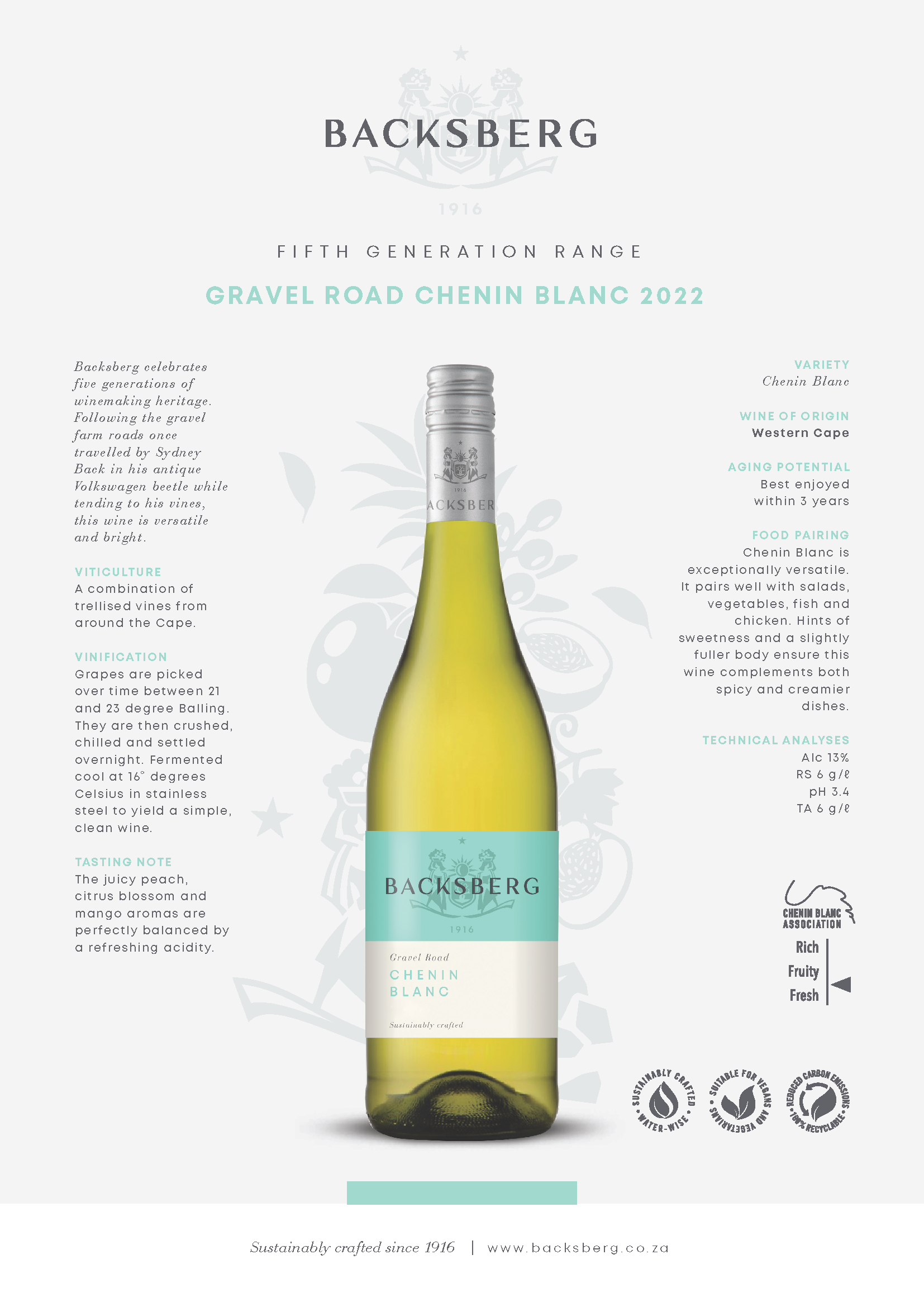 BACKSBERG GRAVEL ROAD CHENIN BLANC 2024, 12.5%