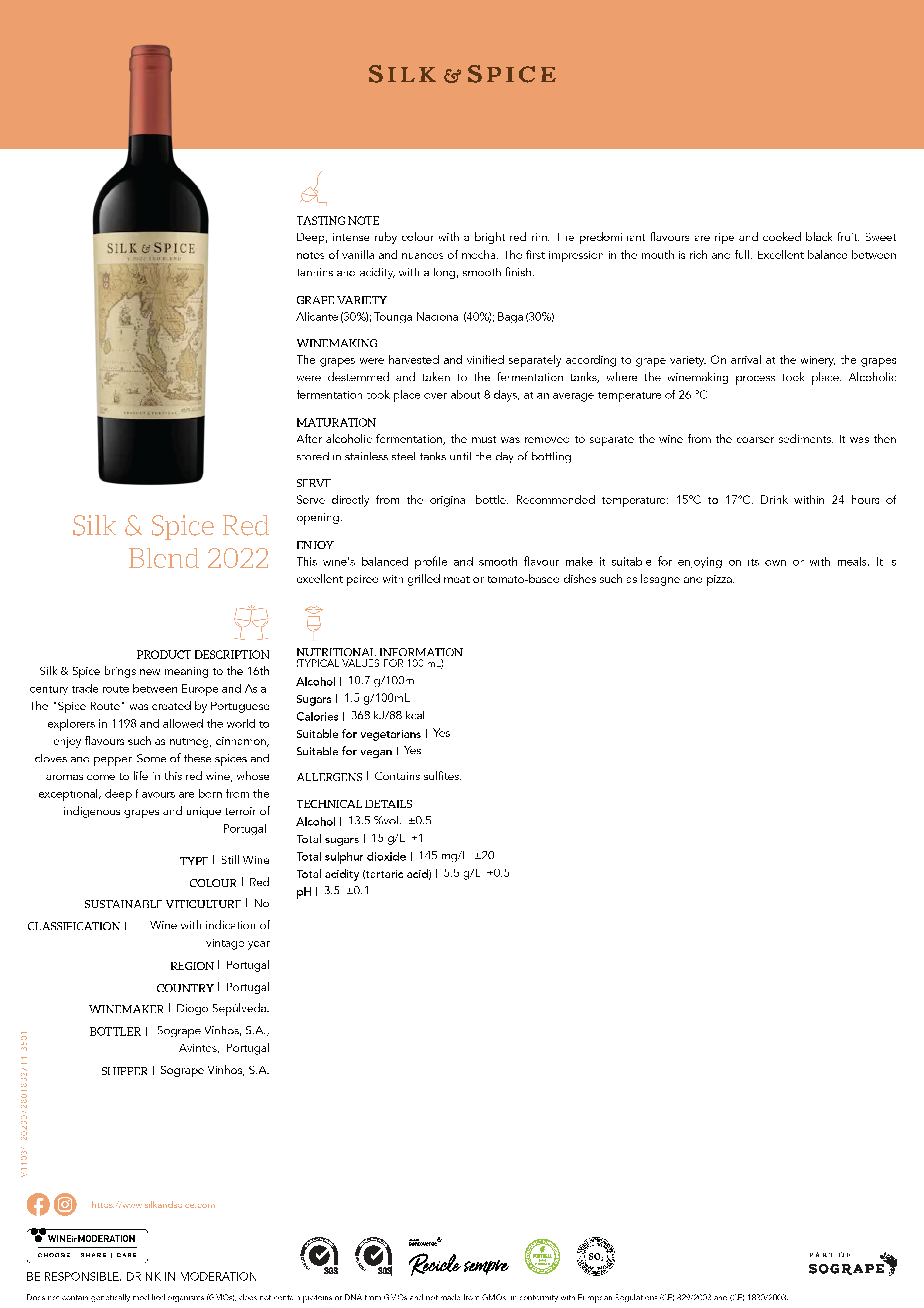 SILK AND SPICE RED BLEND  750ML 2021 13.5%