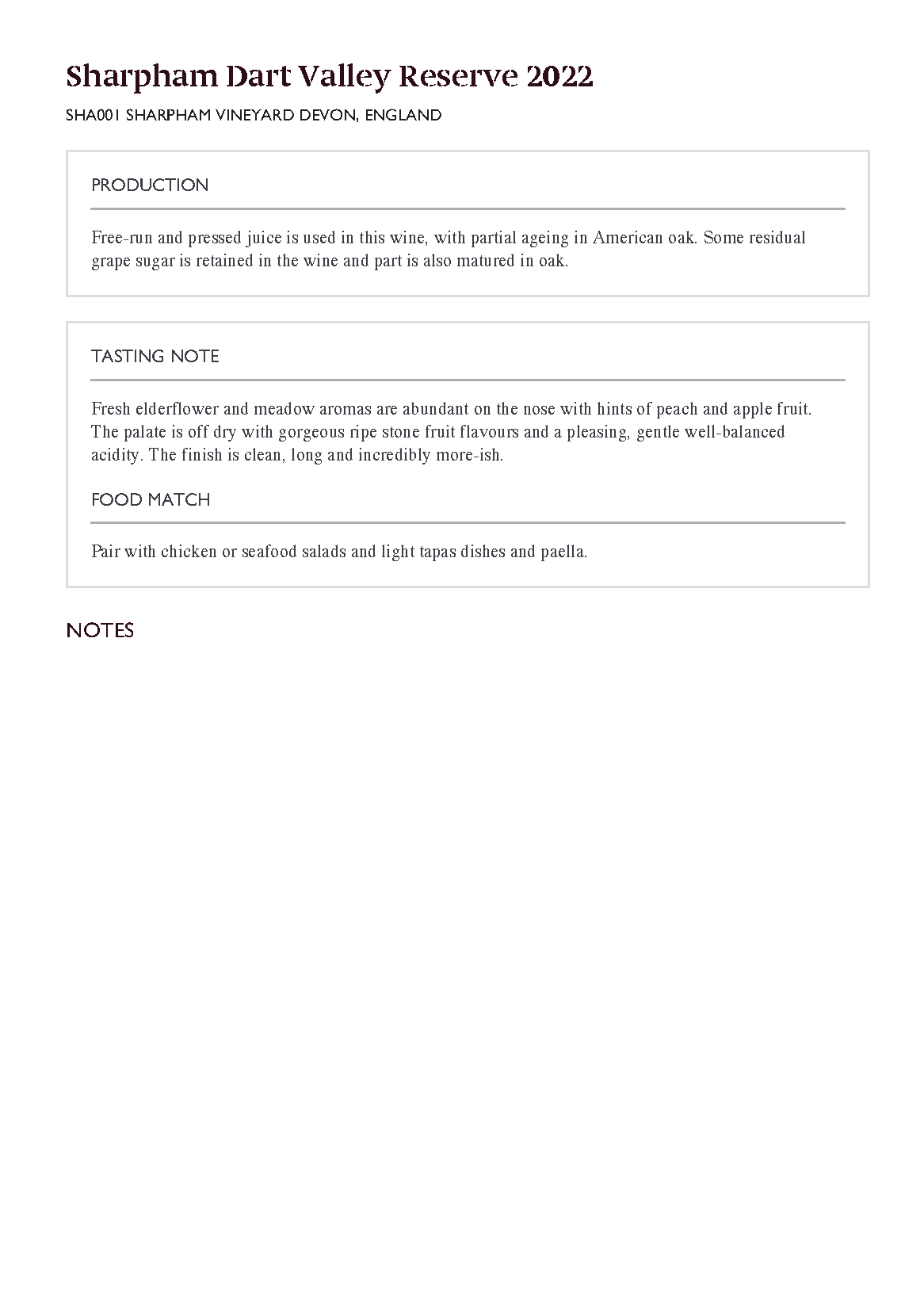 SHARPHAM DART VALLEY RESERVE WHITE 2022 11%