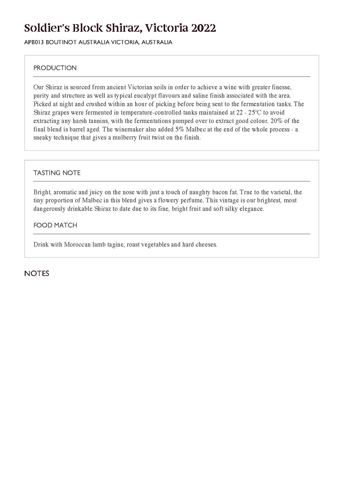 SOLDIERS BLOCK SHIRAZ VICTORIA 2022 14%