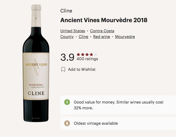 CLINE CELLARS ANCIENT VINE MOURVEDRE 2019 14.5%